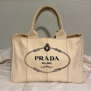 Prada Cream Canapa Canvas Tote Bag